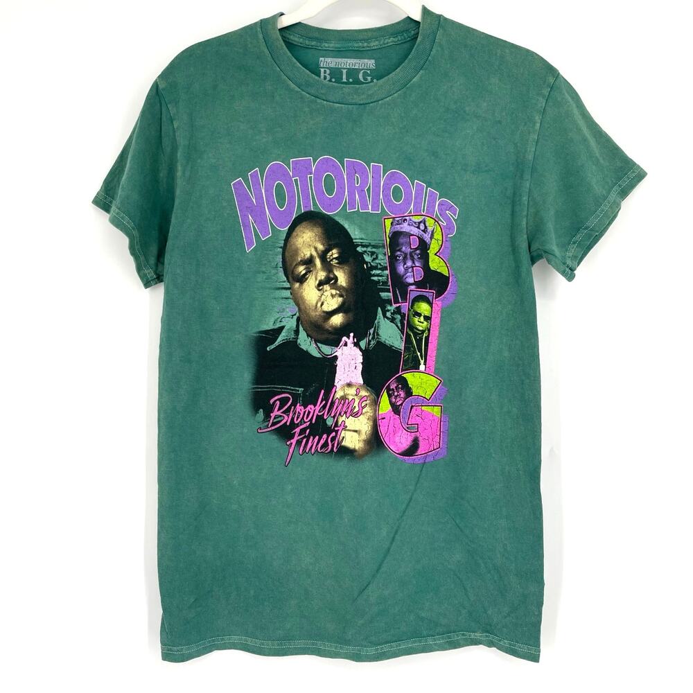 Official Merch Notorious BIG Brooklyn's Finest Band Tee‎ Green Acid Wash Small